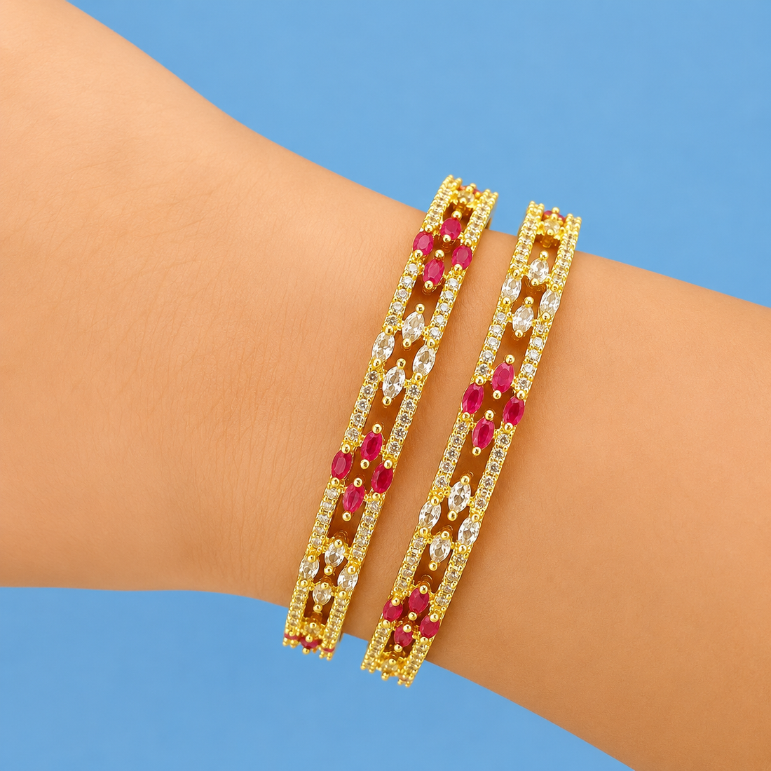 Elegant Gold Bangles with Ruby Gemstones