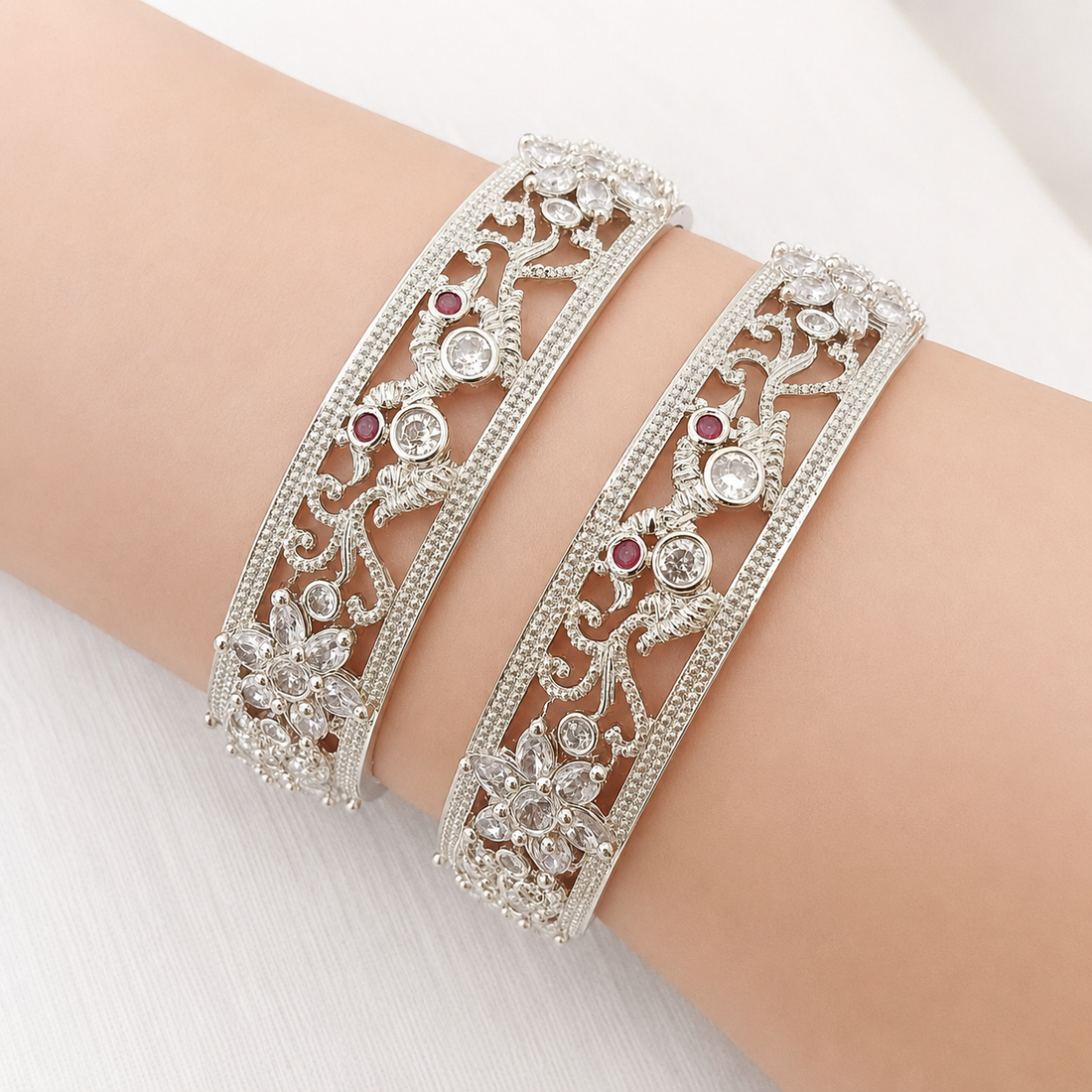 Elegant Silver Bangles with Gemstones