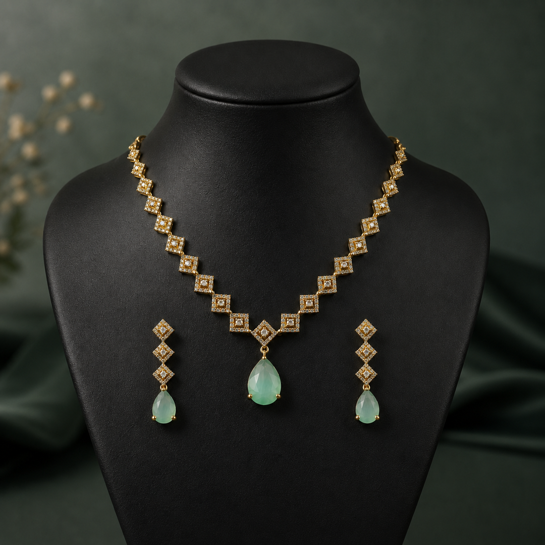 Gold Zircon Elegance Necklace & Earrings Set