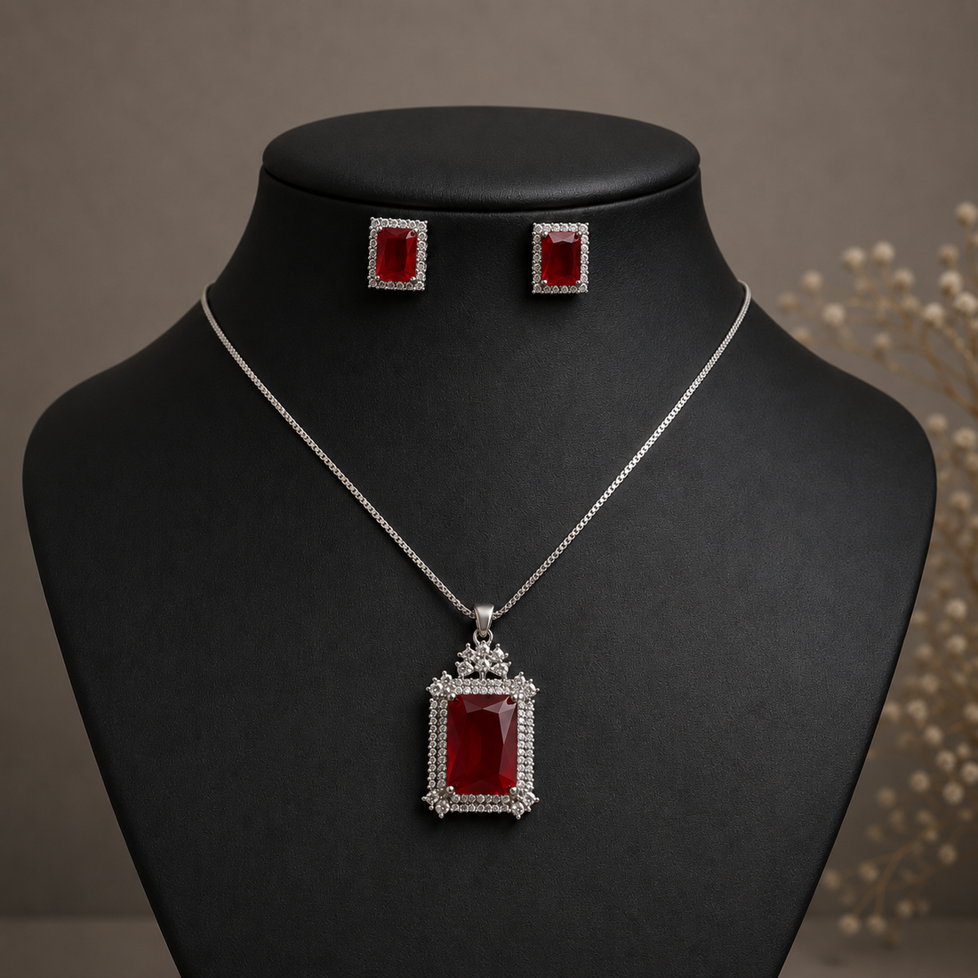 Diamond Tone Stud Earrings & Pendant Set