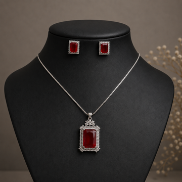 Diamond Tone Stud Earrings & Pendant Set